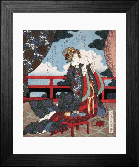 Framed Print : Lady Threading a Needle on Verandah Framed Print : Lady Threading a Needle on Verandah