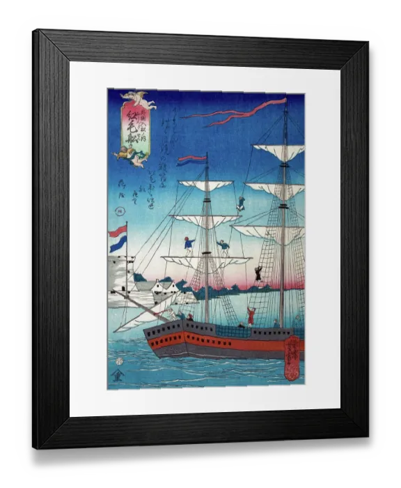 Framed Print : Dutch ship with sailors on sails Framed Print : Dutch ship with sailors on sails