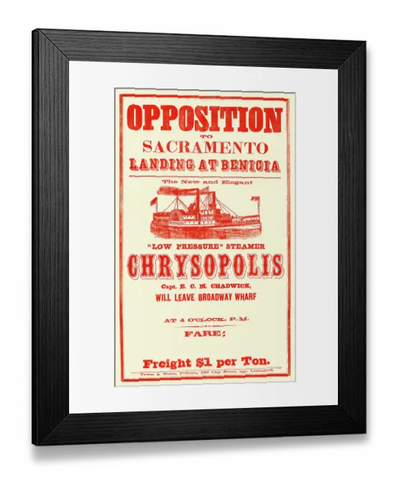 Framed Print : Opposition to Sacramento Landing at Benicia...Chrysopolis Framed Print : Opposition to Sacramento Landing at Benicia...Chrysopolis