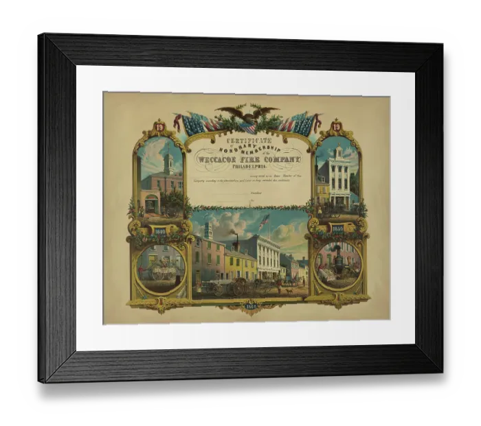 Framed Print : honorary membership of the Weccacoe Fire Company