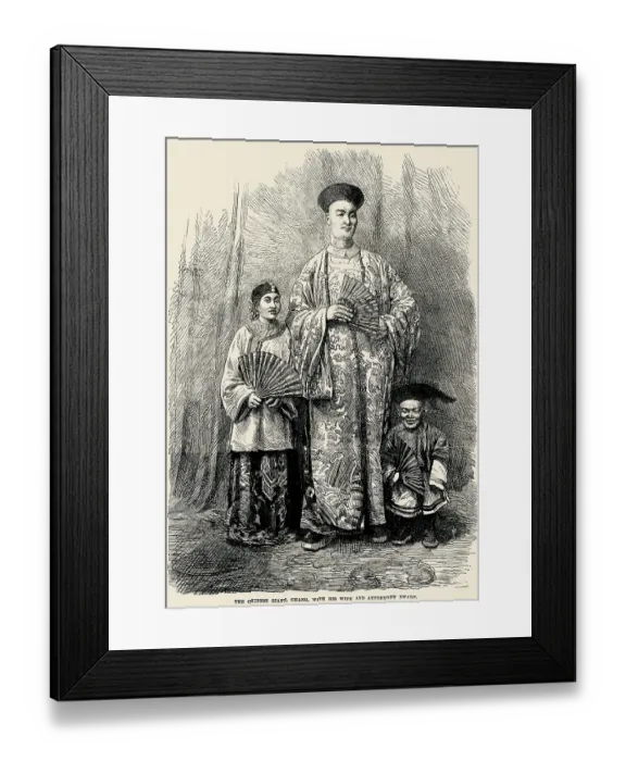 Framed Print : The Chinese giant, Chang, with his wife and attendant dwarf Framed Print : The Chinese giant, Chang, with his wife and attendant dwarf