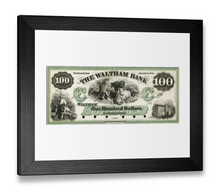 Framed Print : Waltham Bank one hundred dollar Note Framed Print : Waltham Bank one hundred dollar Note
