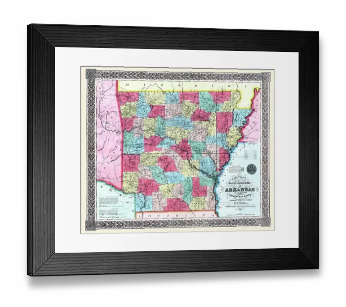 Framed Print : Colton's railroad & township map of Arkansas Framed Print : Colton's railroad & township map of Arkansas