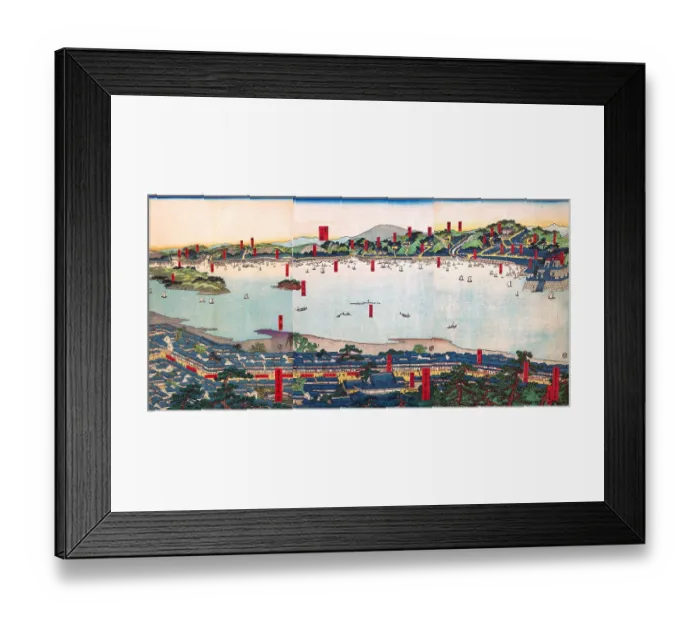 Framed Print : Panoramic landscape of Japanese Harbor Framed Print : Panoramic landscape of Japanese Harbor