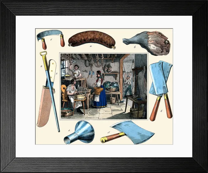 Framed Print : Pig Butcher & Tools Framed Print : Pig Butcher & Tools
