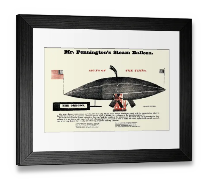 Framed Print : Mr. Pennington's steam balloon, signs of the times : The Oregon Framed Print : Mr. Pennington's steam balloon, signs of the times : The Oregon