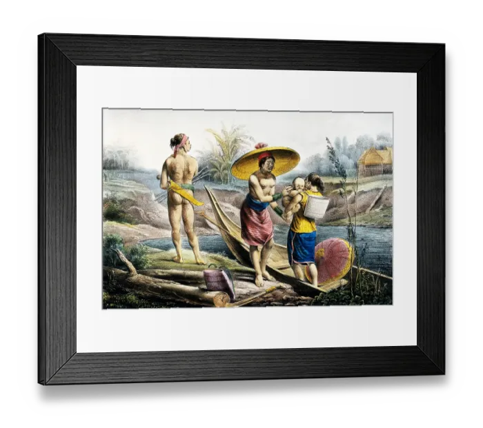 Framed Print : Dyak woman and canoe Framed Print : Dyak woman and canoe