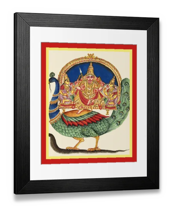 Framed Print : Subrahmanya, Valli and Devasena on the back of a peacock Framed Print : Subrahmanya, Valli and Devasena on the back of a peacock