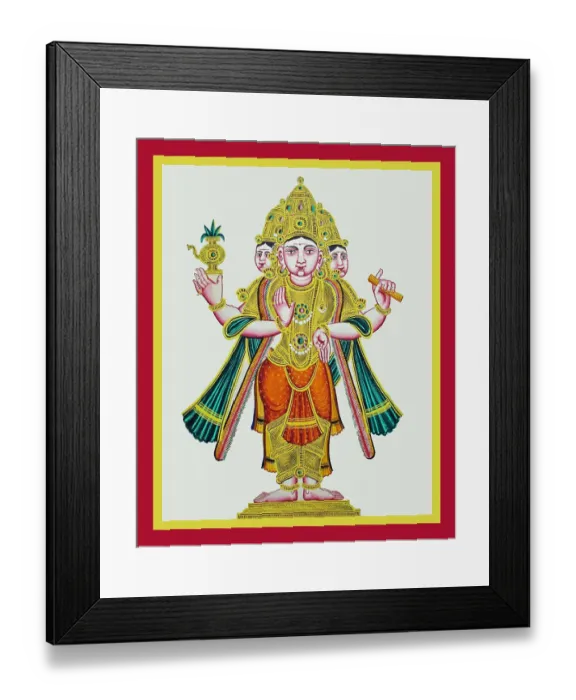 Framed Print : Three-headed and four-armed Brahmā stands on a low pedestal Framed Print : Three-headed and four-armed Brahmā stands on a low pedestal
