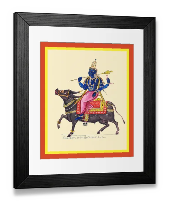 Framed Print : Yama, guardian of the south, riding a buffalo