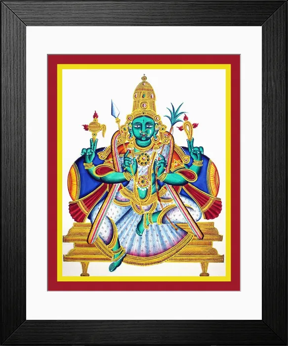 Framed Print : A green-complexioned goddess sits in lalitasana on a dais Framed Print : A green-complexioned goddess sits in lalitasana on a dais