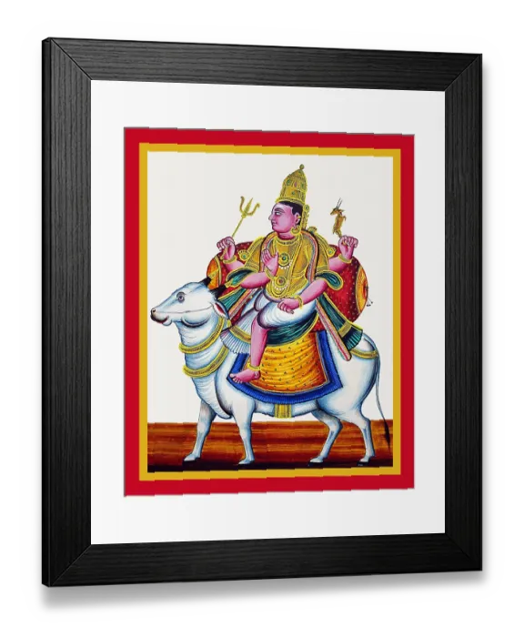 Framed Print : Īśāna sits on the caparisoned and bejeweled Nandi Framed Print : Īśāna sits on the caparisoned and bejeweled Nandi