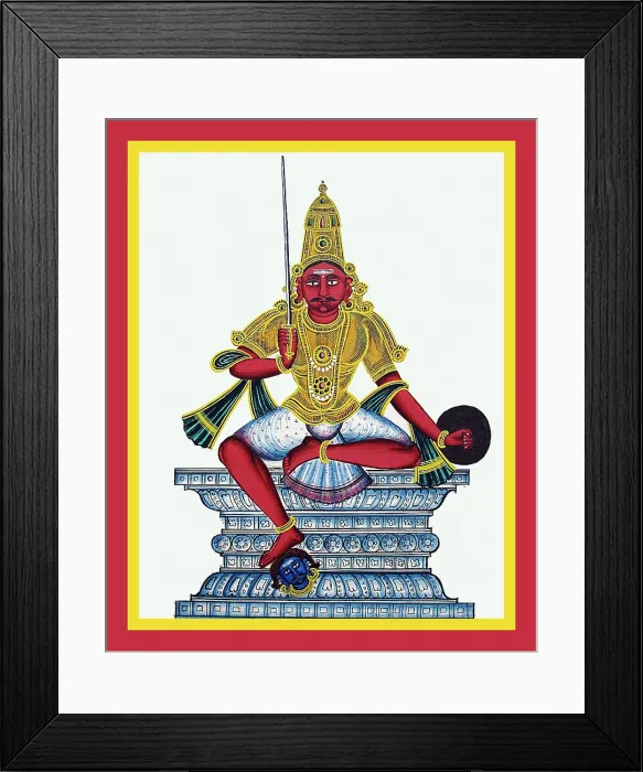 Framed Print : Manarsvami sits in lalitasana on a throne Framed Print : Manarsvami sits in lalitasana on a throne