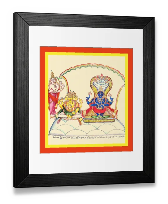 Framed Print : Vishnu seated on the coils of the serpent Shesha Framed Print : Vishnu seated on the coils of the serpent Shesha