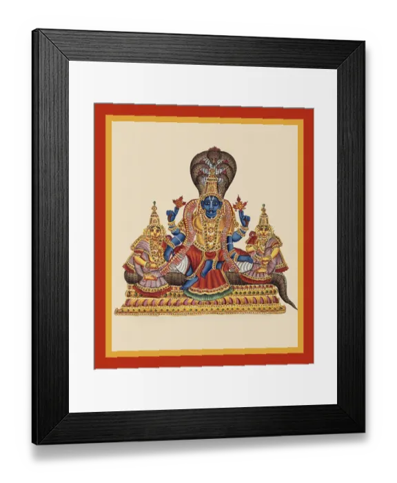 Framed Print : Vishnu sits on the coils of the serpent Shesha Framed Print : Vishnu sits on the coils of the serpent Shesha
