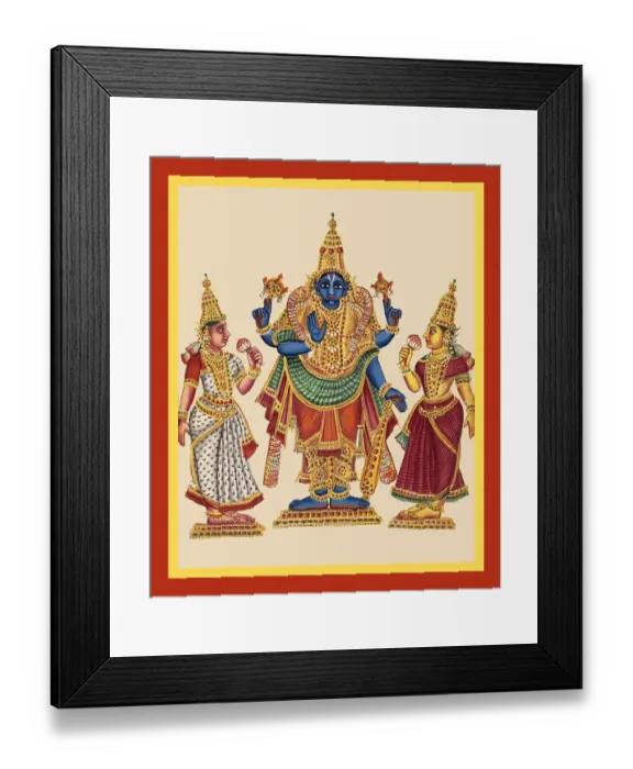 Framed Print : Vishnu stands on a low pedestal holding a chakra (discus) Framed Print : Vishnu stands on a low pedestal holding a chakra (discus)