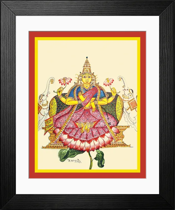 Framed Print : Laksmi being lustrated by two elephants midair Framed Print : Laksmi being lustrated by two elephants midair