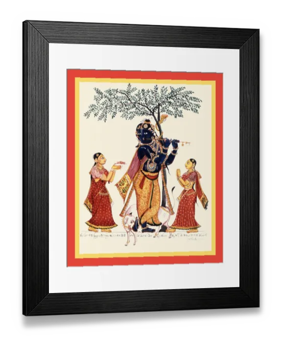 Framed Print : Youthful Krishna playing the flute beneath a tree