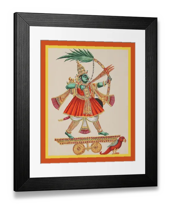 Framed Print : Manmatha rides on a chariot drawn by a red parrot Framed Print : Manmatha rides on a chariot drawn by a red parrot
