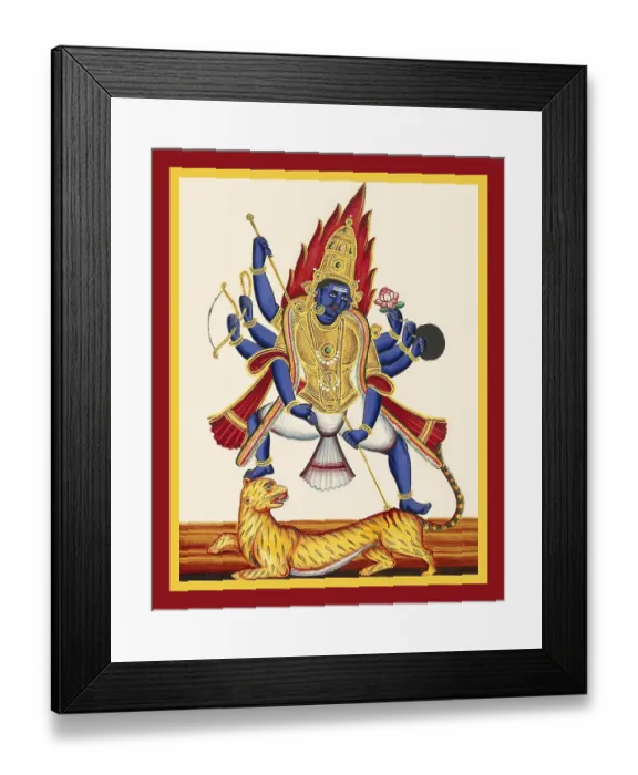 Framed Print : Eight-armed deity tramples a tiger Framed Print : Eight-armed deity tramples a tiger