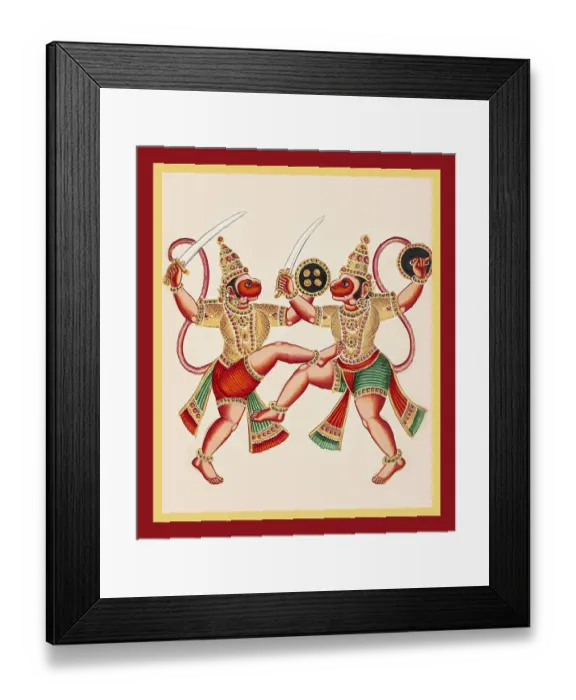 Framed Print : Monkey brothers Vali and Sugriva fight each other Framed Print : Monkey brothers Vali and Sugriva fight each other