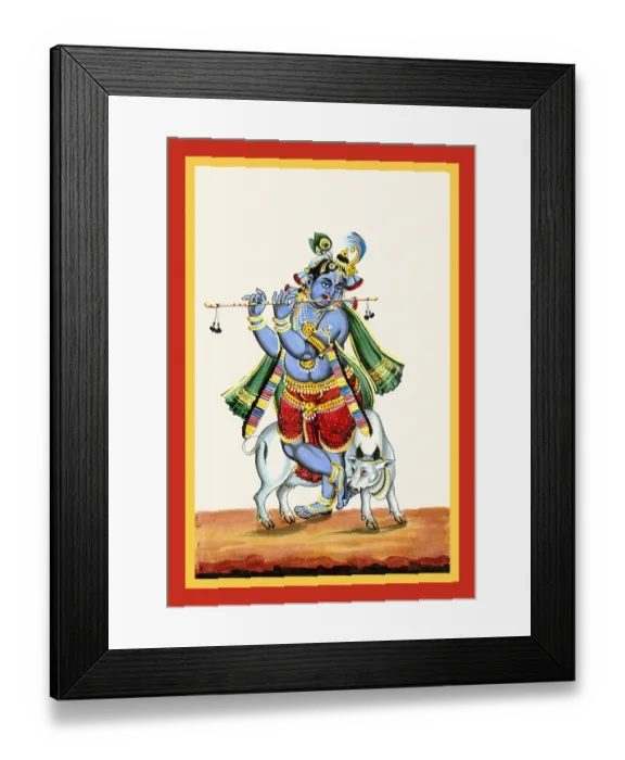 Framed Print : Krishna with his feet in padasvastika and playing the flute Framed Print : Krishna with his feet in padasvastika and playing the flute