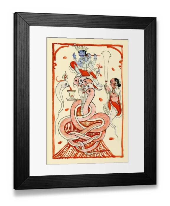 Framed Print : Kaliya, enthroned, with Krishna subduing him Framed Print : Kaliya, enthroned, with Krishna subduing him