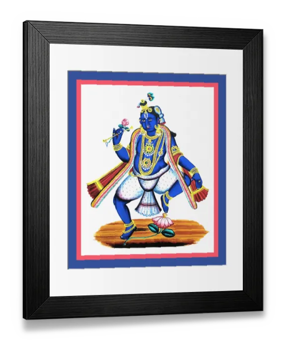 Framed Print : Krishna dances with a flute and a flower