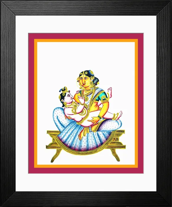 Framed Print : Yashoda in a sari nursing Krishna