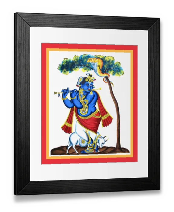 Framed Print : Blue-complexioned Krishna plays the flute Framed Print : Blue-complexioned Krishna plays the flute