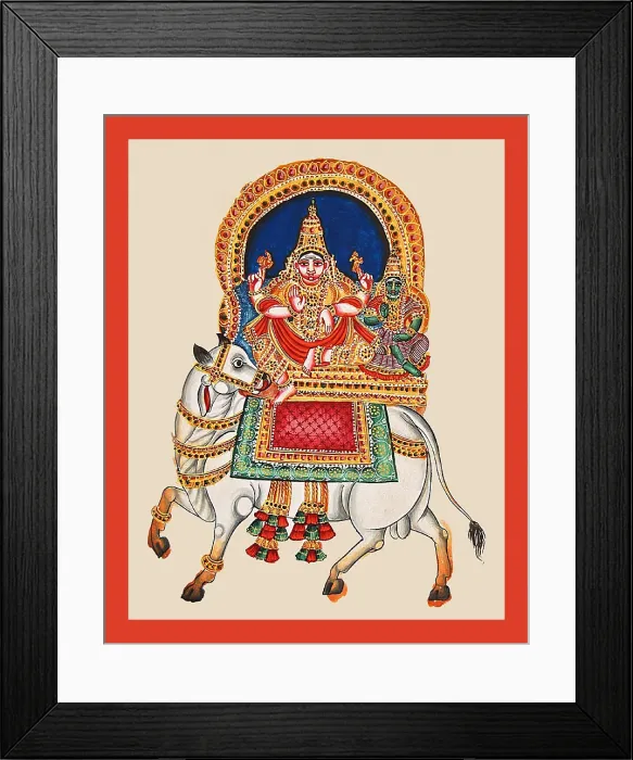 Framed Print : Four-armed Shiva with Parviti on Nandí's back Framed Print : Four-armed Shiva with Parviti on Nandí's back