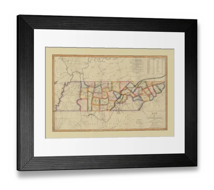 Framed Print : Map of Tennessee 1818 Framed Print : Map of Tennessee 1818