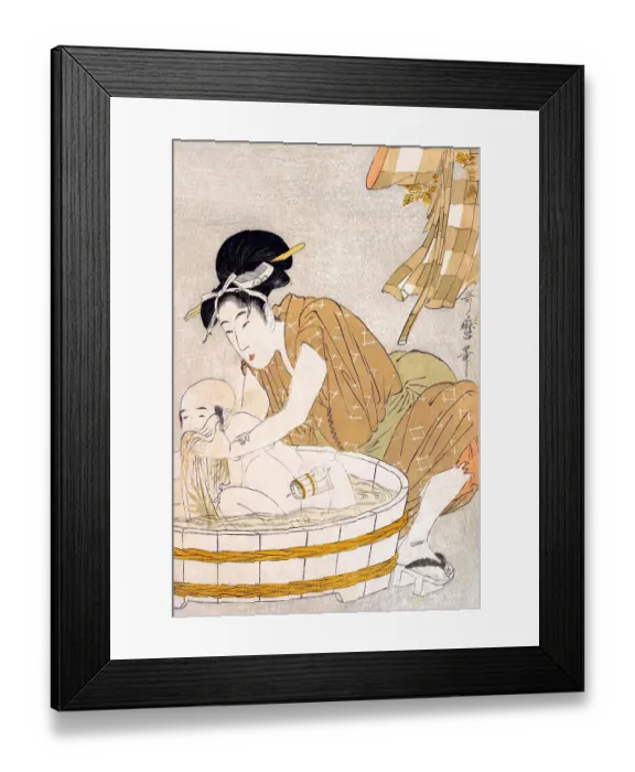 Framed Print : Mother bathing a child Framed Print : Mother bathing a child