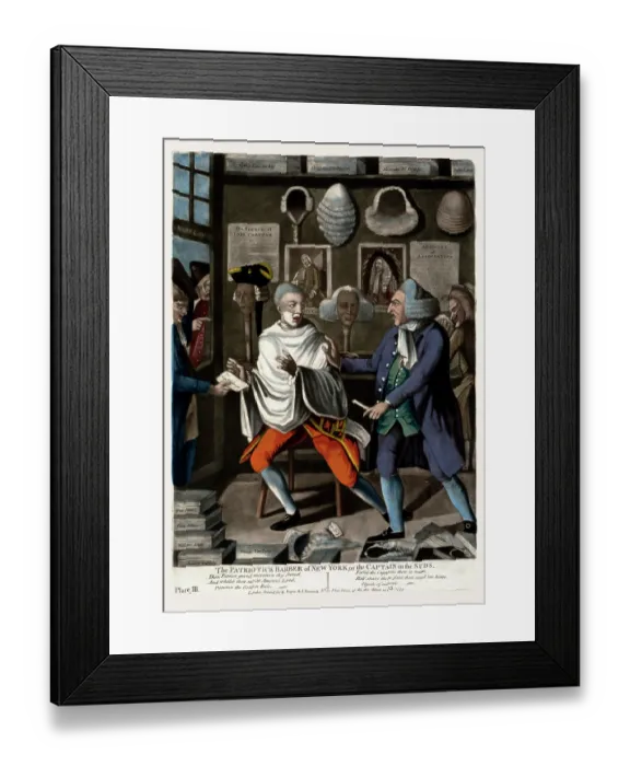Framed Print : The patriotick barber of New York, or the Captain in the suds Framed Print : The patriotick barber of New York, or the Captain in the suds