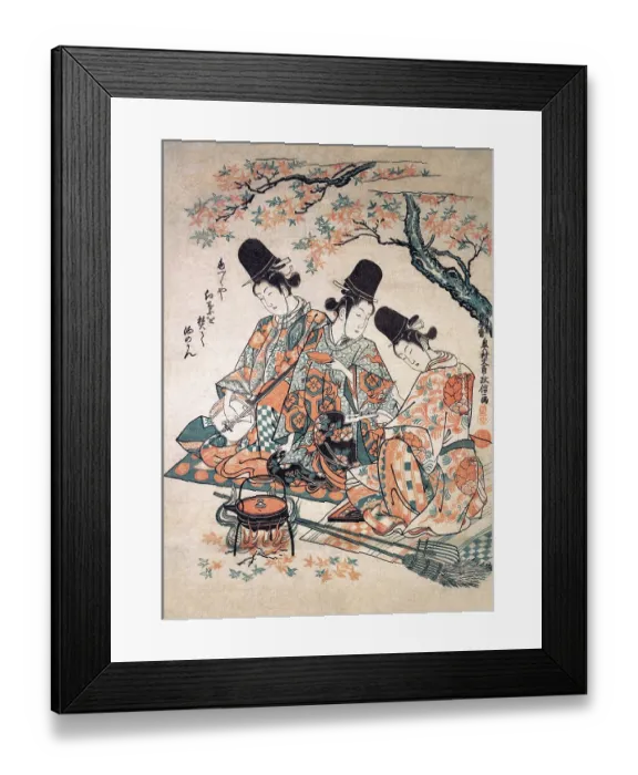 Framed Print : Palace Servants heating Sake over a fire Framed Print : Palace Servants heating Sake over a fire