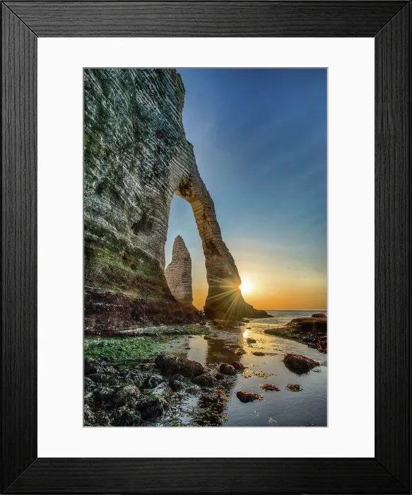 Framed Print : The Porte D'Aval rock formation in Etretat, France during the sunset Framed Print : The Porte D'Aval rock formation in Etretat, France during the sunset