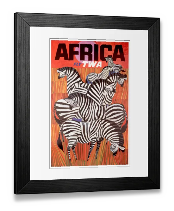 Framed Print : Fly TWA African Zebras Poster