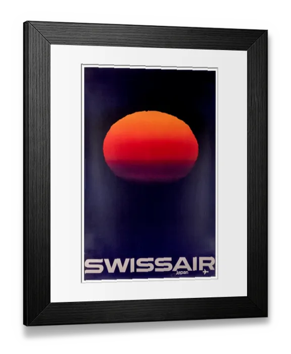 Framed Print : Swissair Japan Sun Poster Framed Print : Swissair Japan Sun Poster