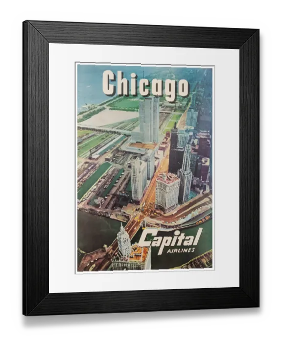 Framed Print : Chicago Capital Airlines Travel Poster Framed Print : Chicago Capital Airlines Travel Poster