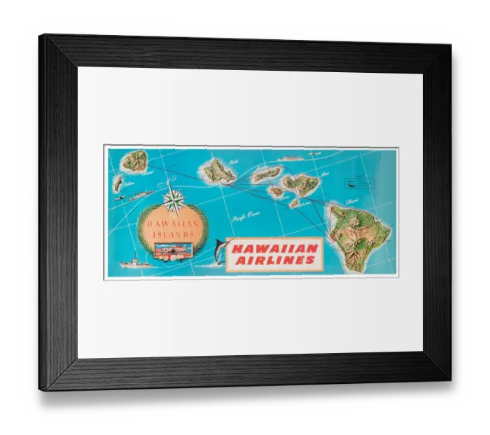 Framed Print : Hawaiian Airlines Map Poster Framed Print : Hawaiian Airlines Map Poster