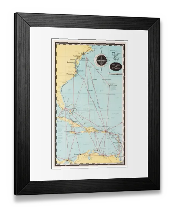 Framed Print : Pan Am Flight Map Poster Framed Print : Pan Am Flight Map Poster