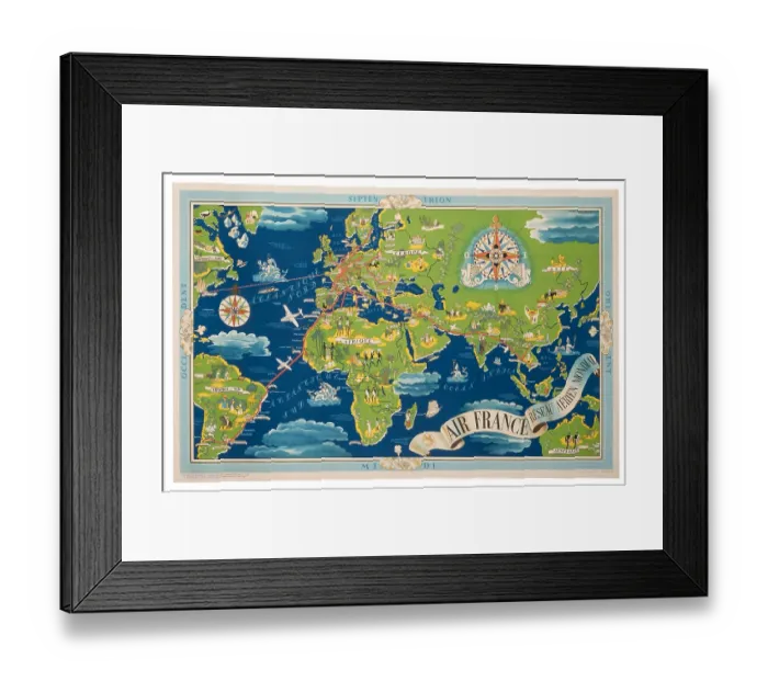 Framed Print : Air France Pictorial Route Map Framed Print : Air France Pictorial Route Map