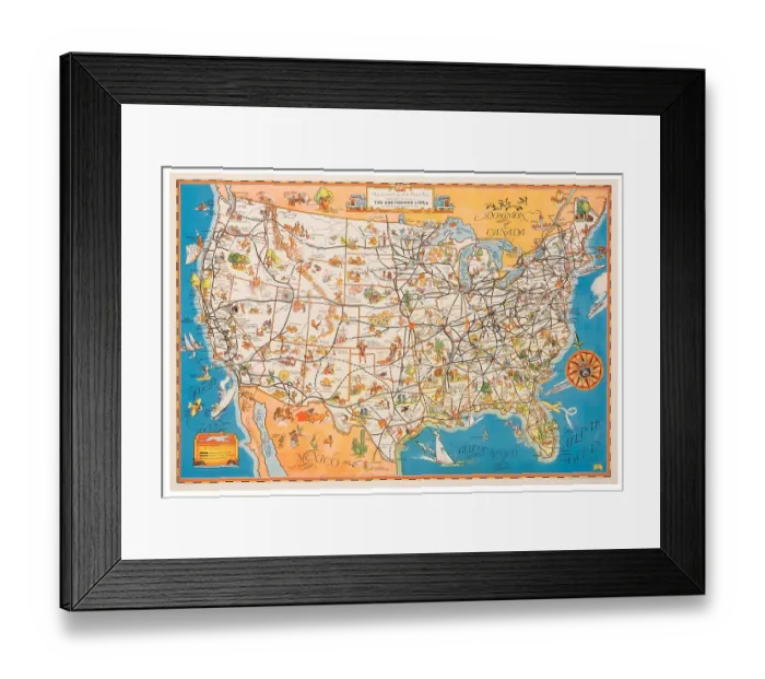 Framed Print : Greyhound Lines American Map Framed Print : Greyhound Lines American Map