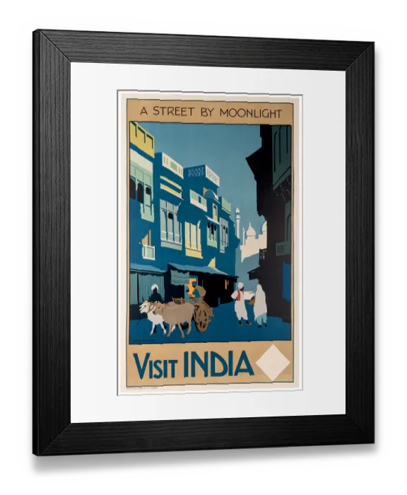 Framed Print : Moonlit Indian Street Poster Framed Print : Moonlit Indian Street Poster