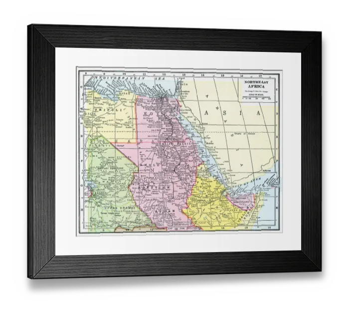 Framed Print : Map Of Northeast Africa Framed Print : Map Of Northeast Africa
