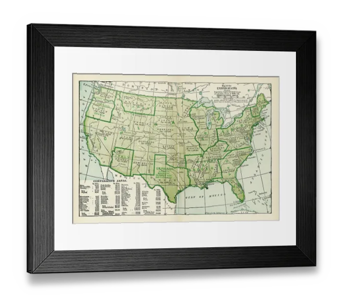 Framed Print : United States Map With Data From Census Of 1900 Framed Print : United States Map With Data From Census Of 1900