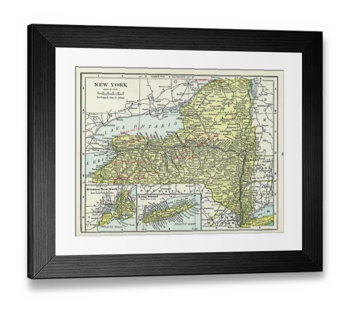 Framed Print : Map Of New York Framed Print : Map Of New York