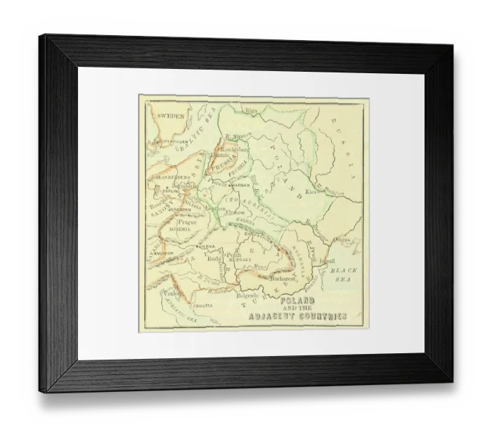 Framed Print : Poland And The Adjacent Countries Framed Print : Poland And The Adjacent Countries