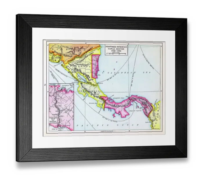 Framed Print : Proposed Isthmian Canal Routes, 1848-1884 Framed Print : Proposed Isthmian Canal Routes, 1848-1884