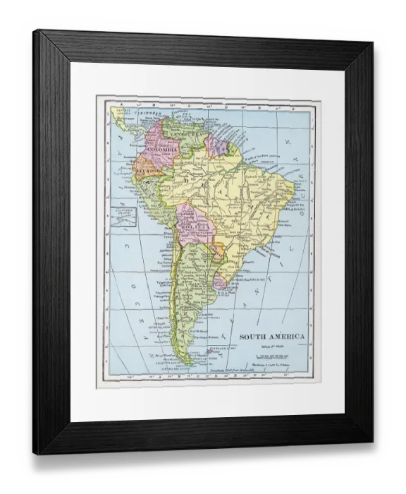Framed Print : Map Of South America Framed Print : Map Of South America